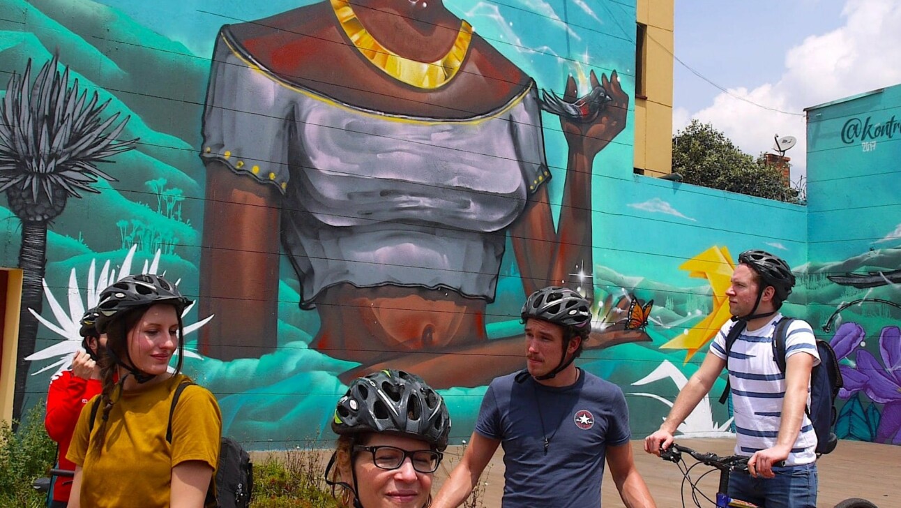 A large street art mural in Bogota, Colombia