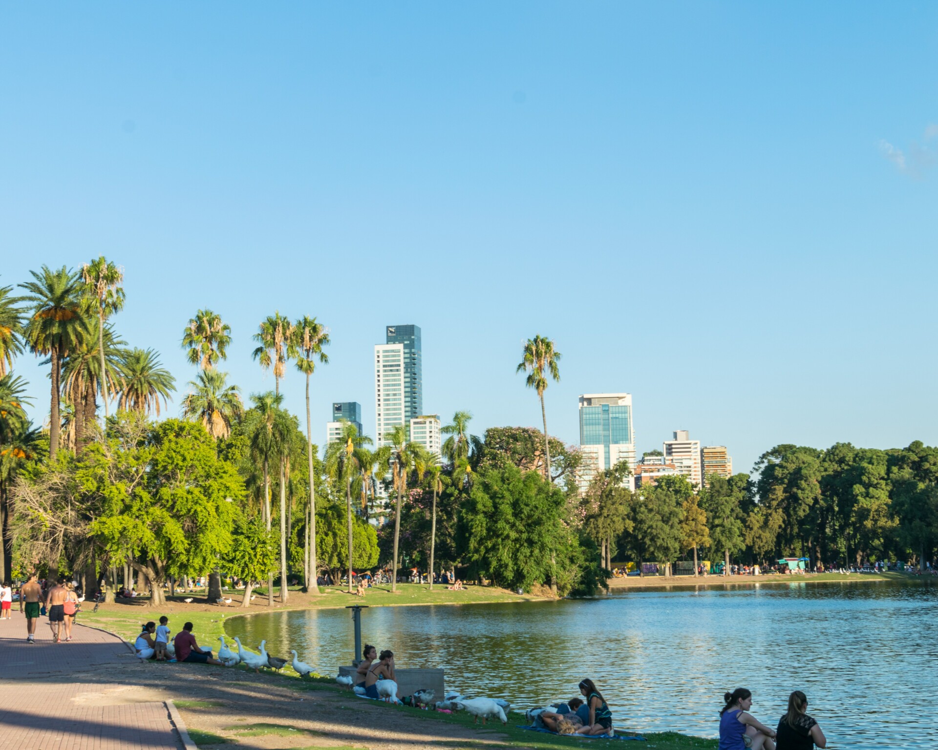 People sitting along the water in Buenos Aires, Argentina