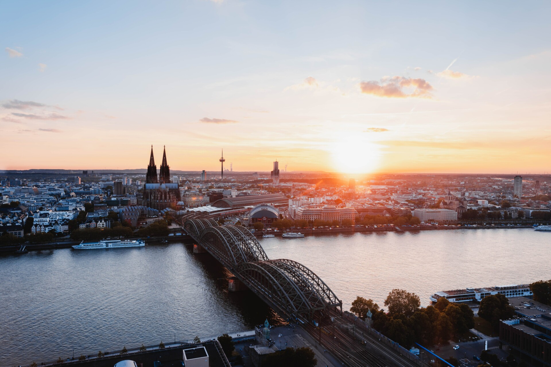 The city of Cologne as illuminated by the sun