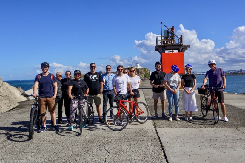 A group of cyclists in Newcastle, Australia