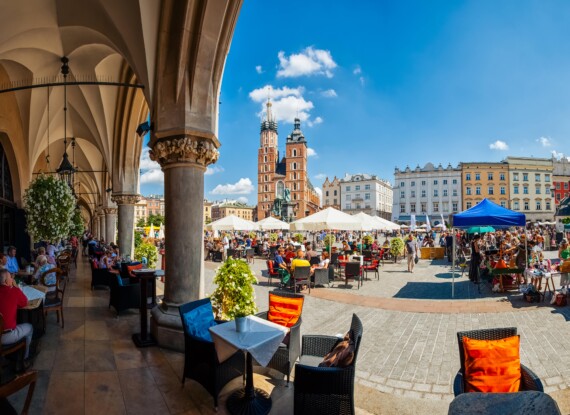 The Old Town Square in Krakow, Poland