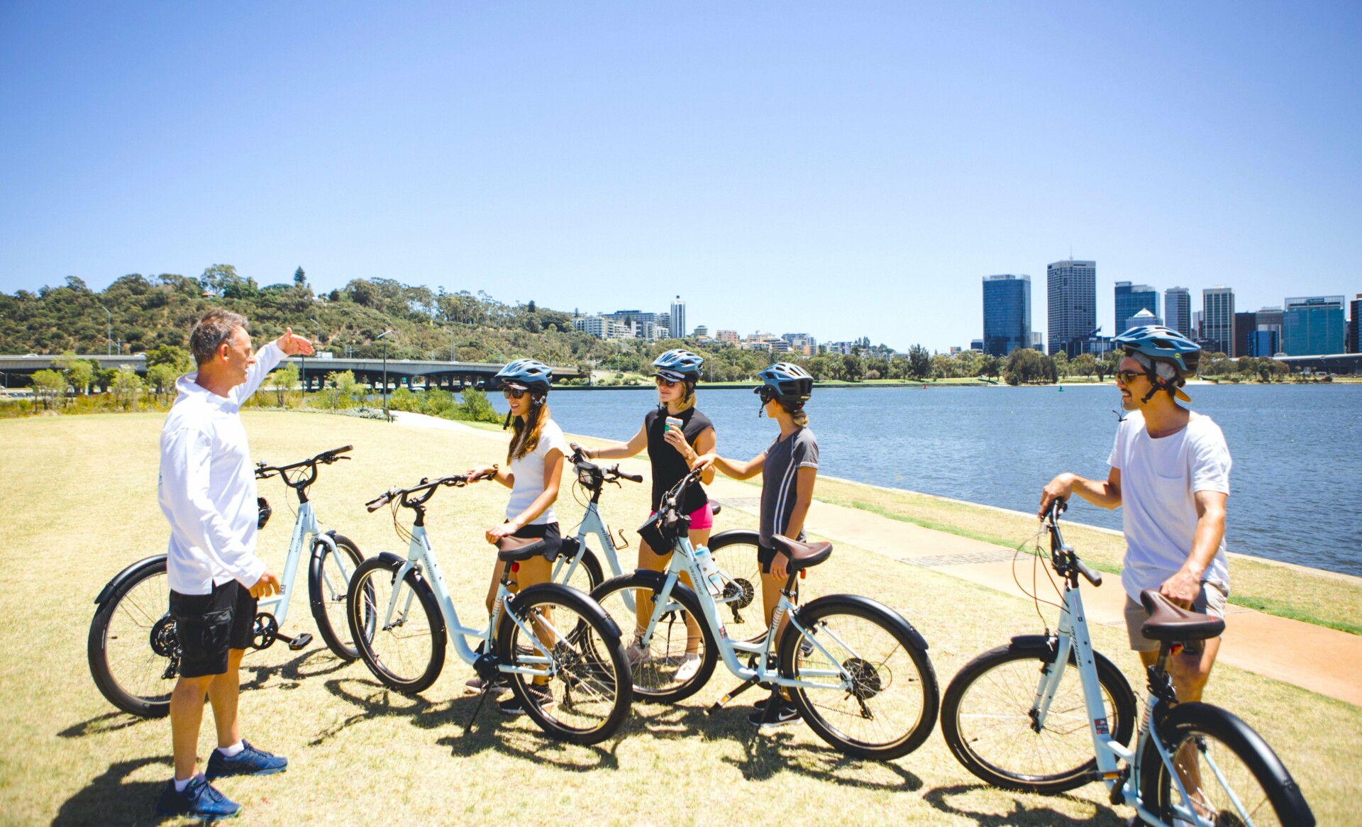 A group of cyclists at Perth's south foreshore