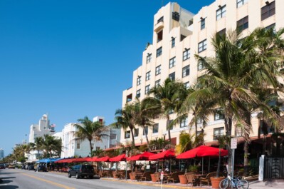 Outdoor cafes along the road in Miami, Florida
