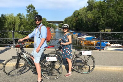 Riding along the canal in Stockholm