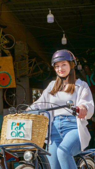A young woman on a bike in Marrakech