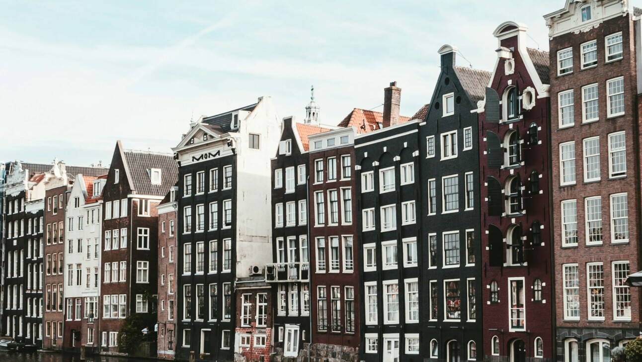 Row houses along the canal in Amsterdam